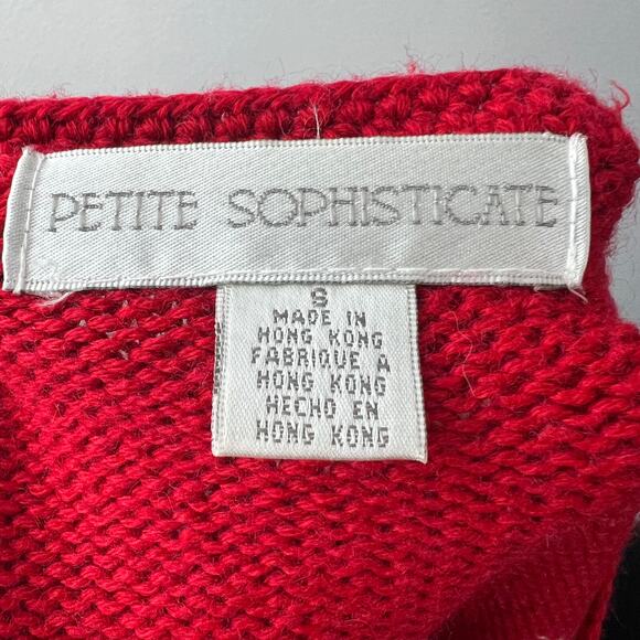 Petite Sophisticate Red White Cardigan Sweater Knit Snowflake Full Zip Small S - Picture 8 of 11